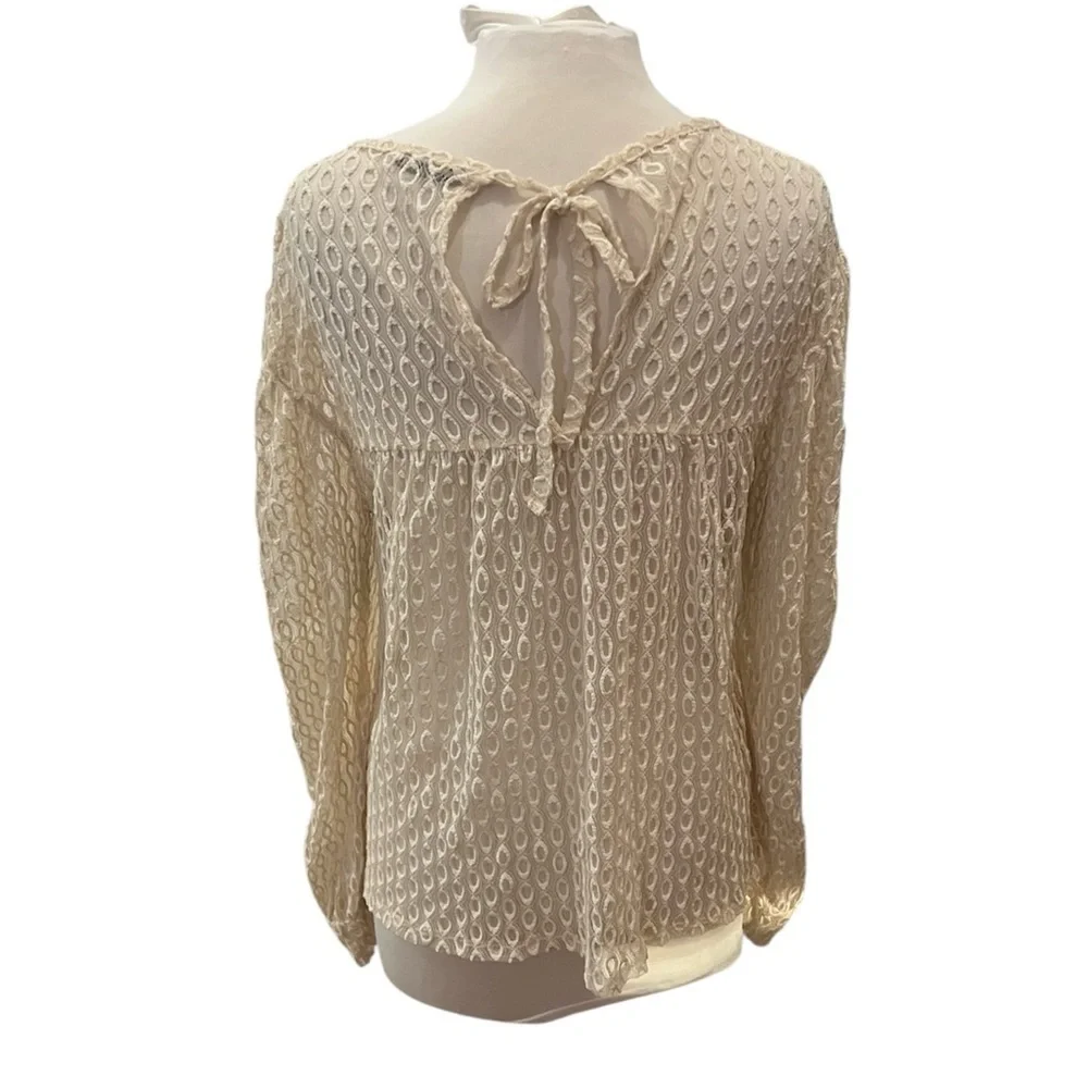 Zara Embroidered Tulle Puff Sleeve Blouse - Small